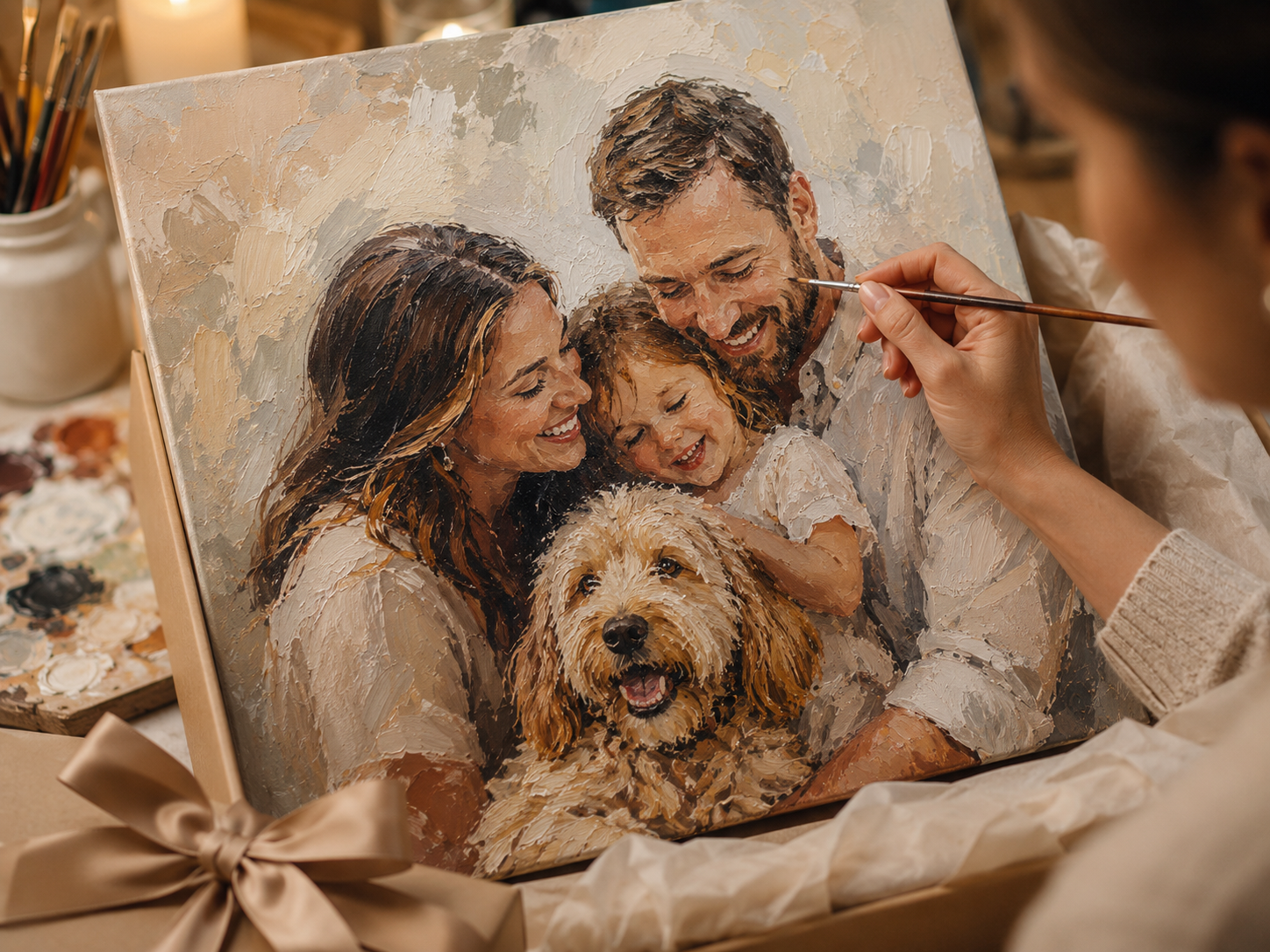 Artist creating a hand-painted custom family portrait